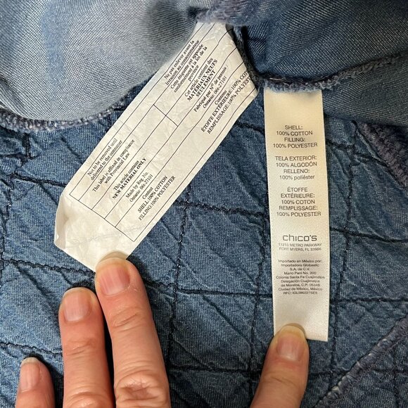 Chico's Quilted Denim-Look Jacket Size 0 (Small) Button Front Blue Lightweight - Picture 13 of 13